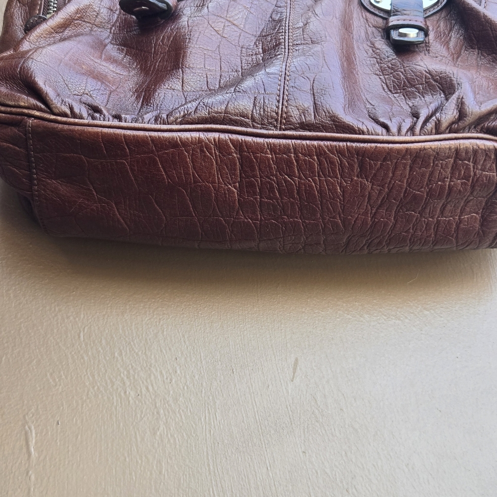 B. Makowsky Brown Leather Hobo Snake Animal Skin Shoulder Bag - Picture 8 of 16